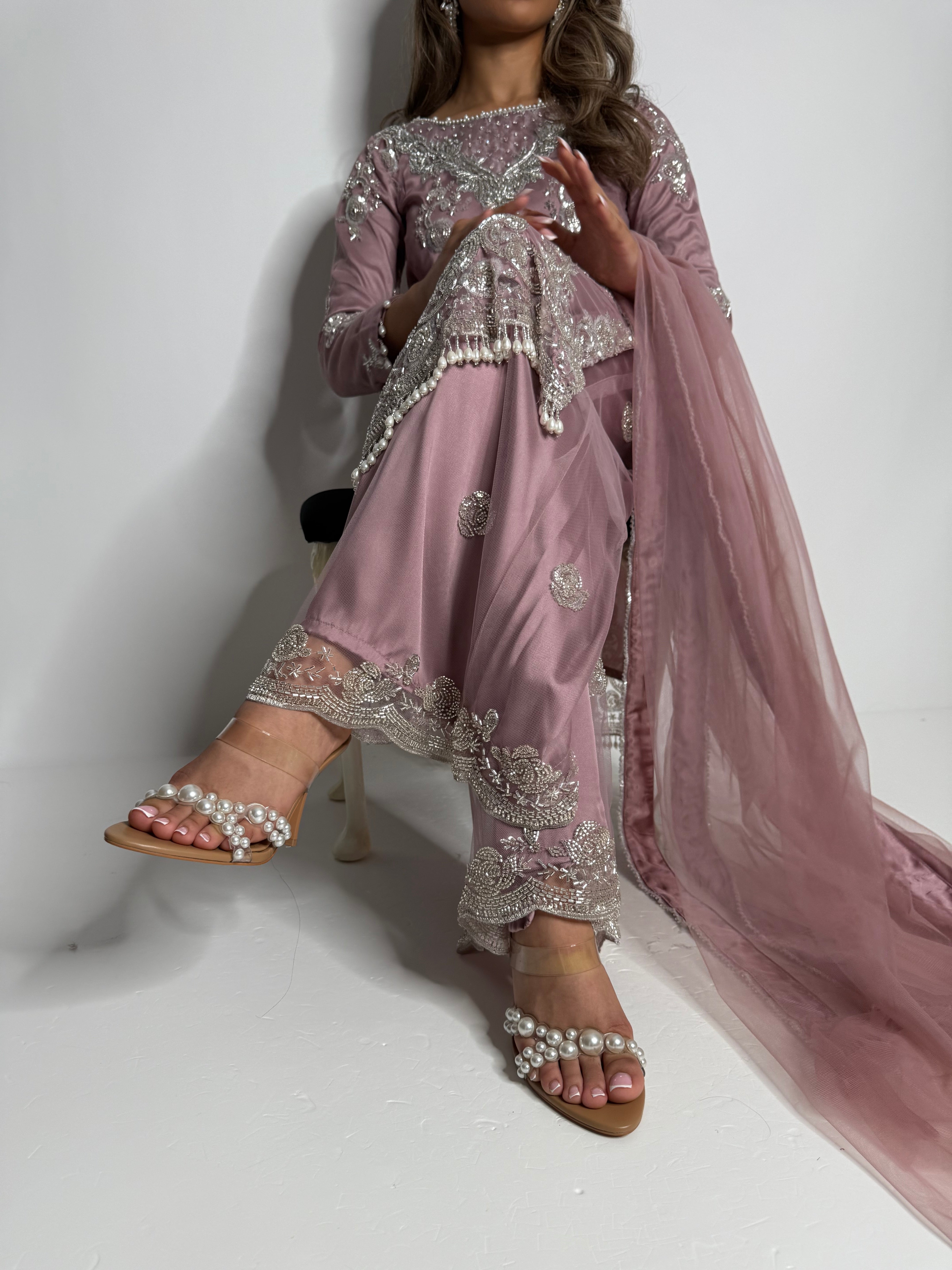 Formal mauve pink Pakistani wedding guest outfit - Ameliyana Boutique