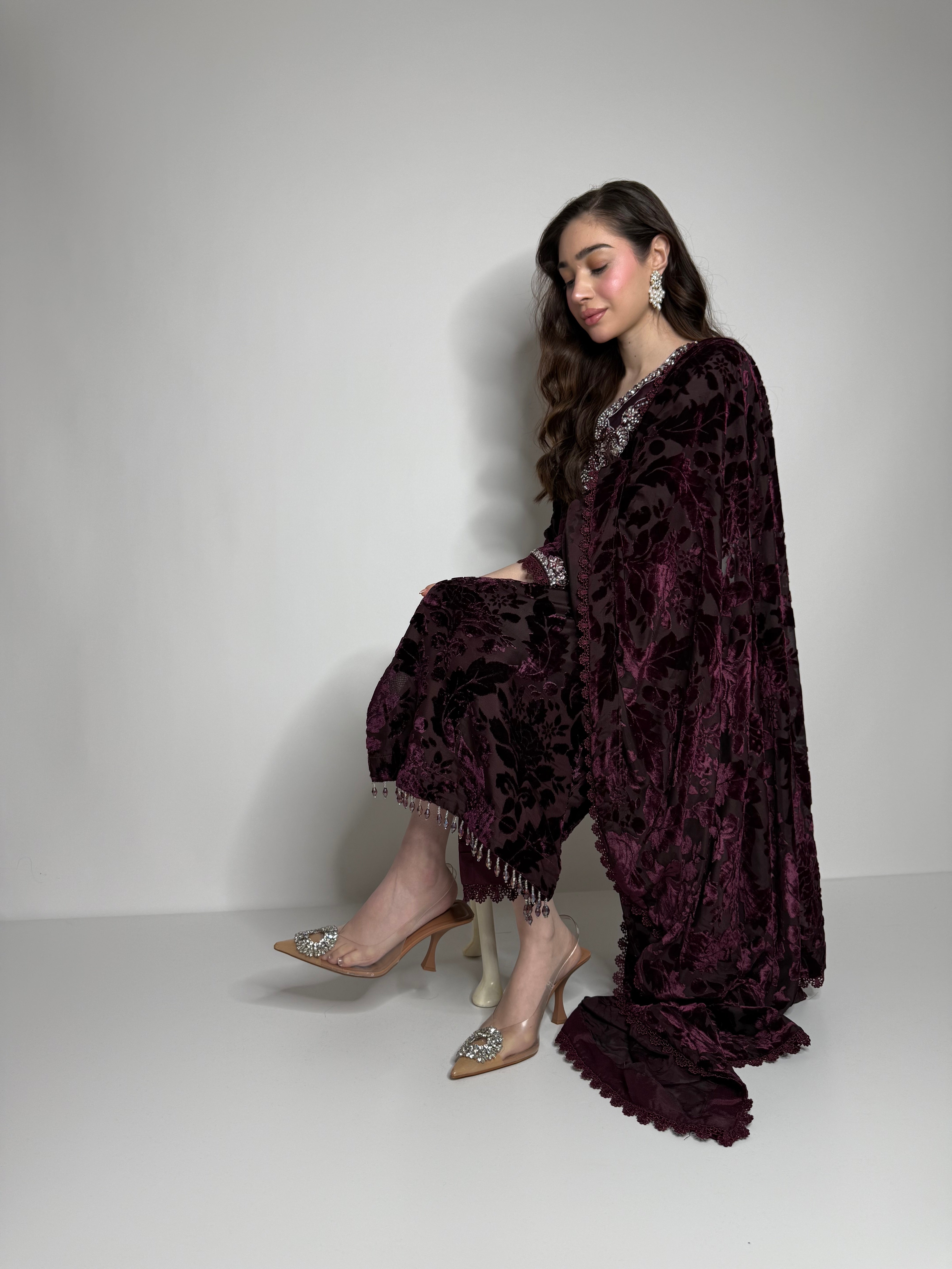 Zafira Plum Palachi Eid Outfit Three-Piece