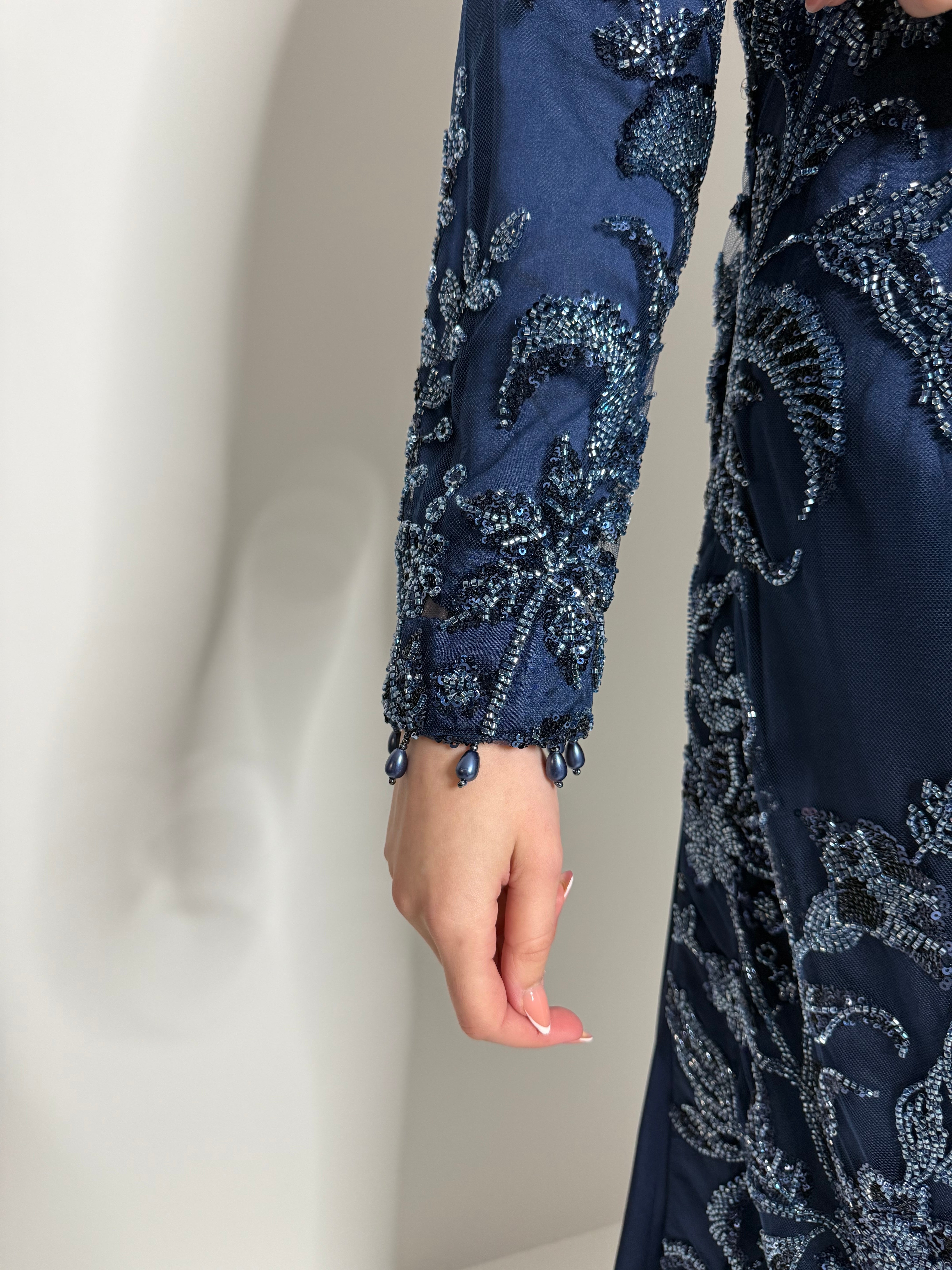 Nooréa Navy Cutdana-Embroidered Silk Three-Piece Pakistani Suit