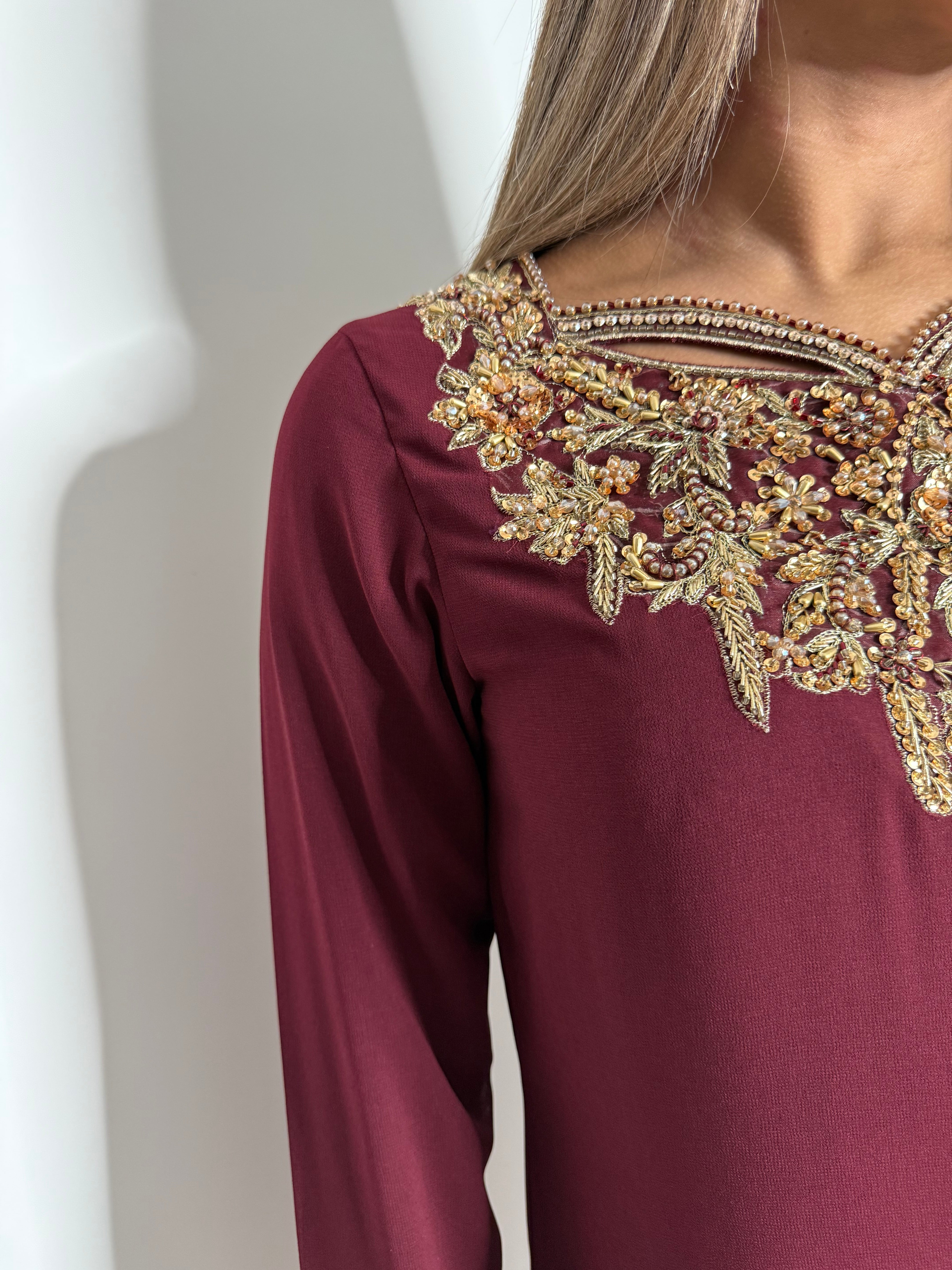 Ismara Maroon Embroidered Sharara Three-Piece