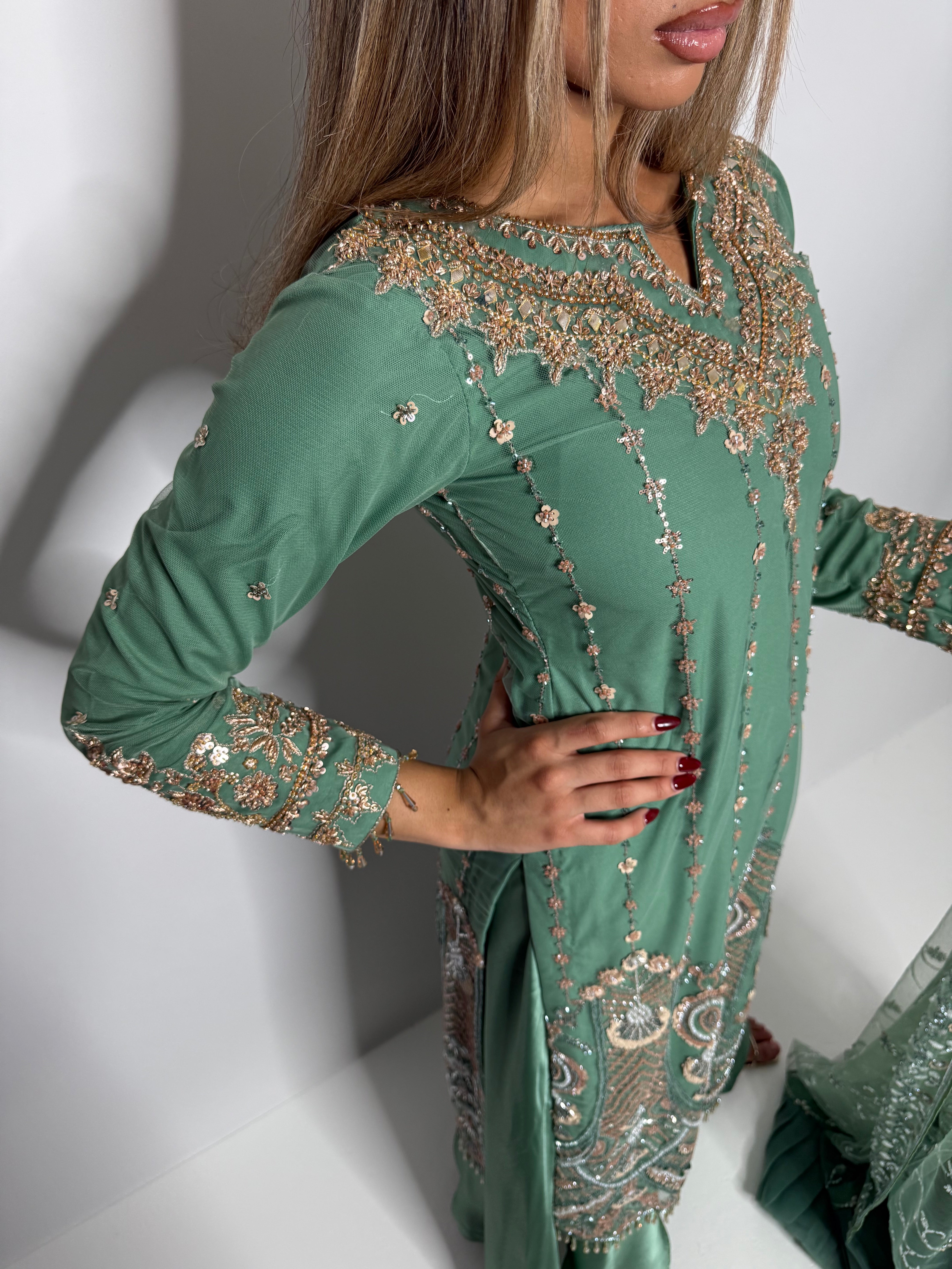 Kensington Sage Cutdana Handworked Pakistani Suit