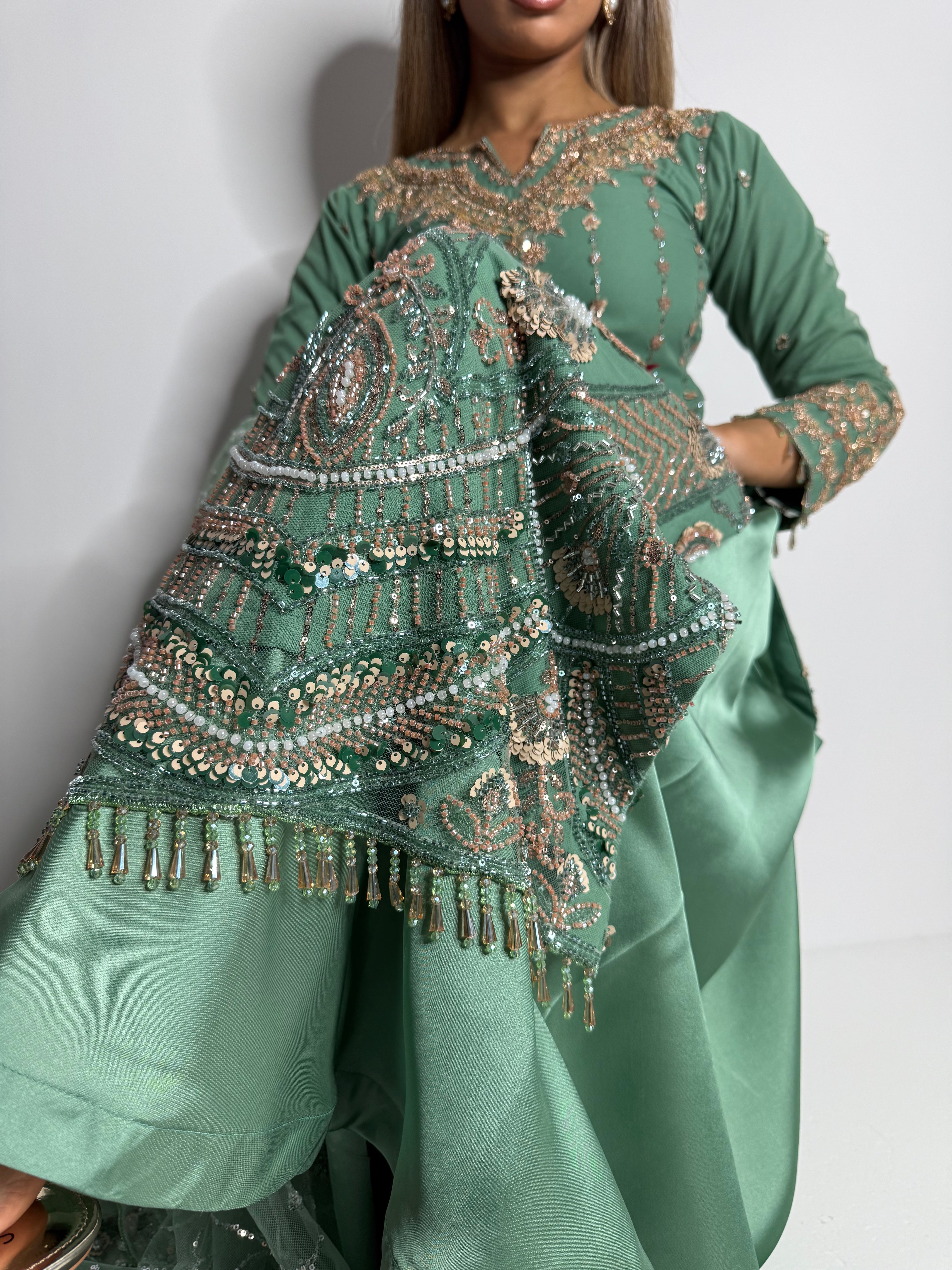Kensington Sage Cutdana Handworked Pakistani Suit
