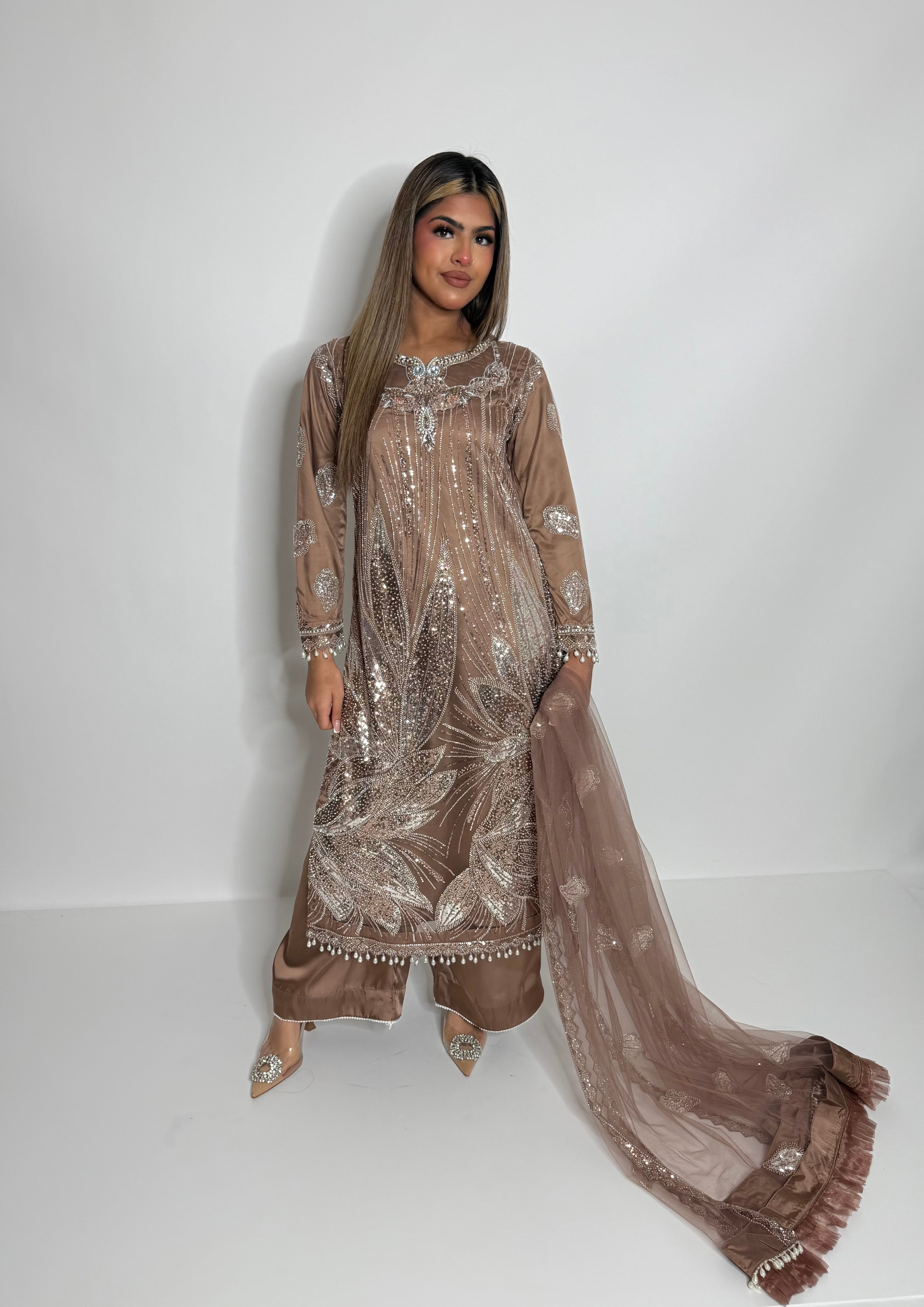 Formal Pakistani outfit with cutdana handwork