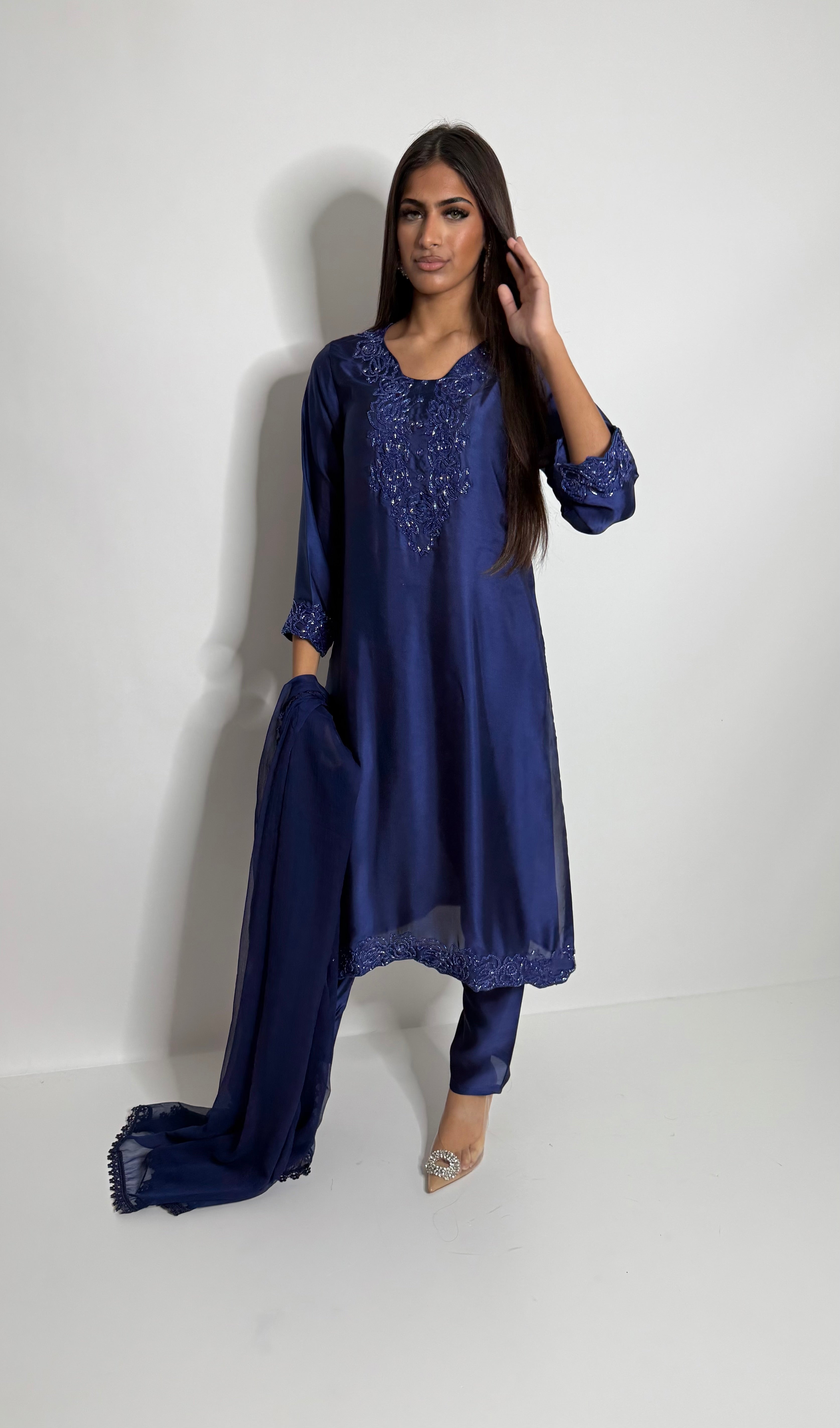Nyra Midnight Blue Silk Three-Piece