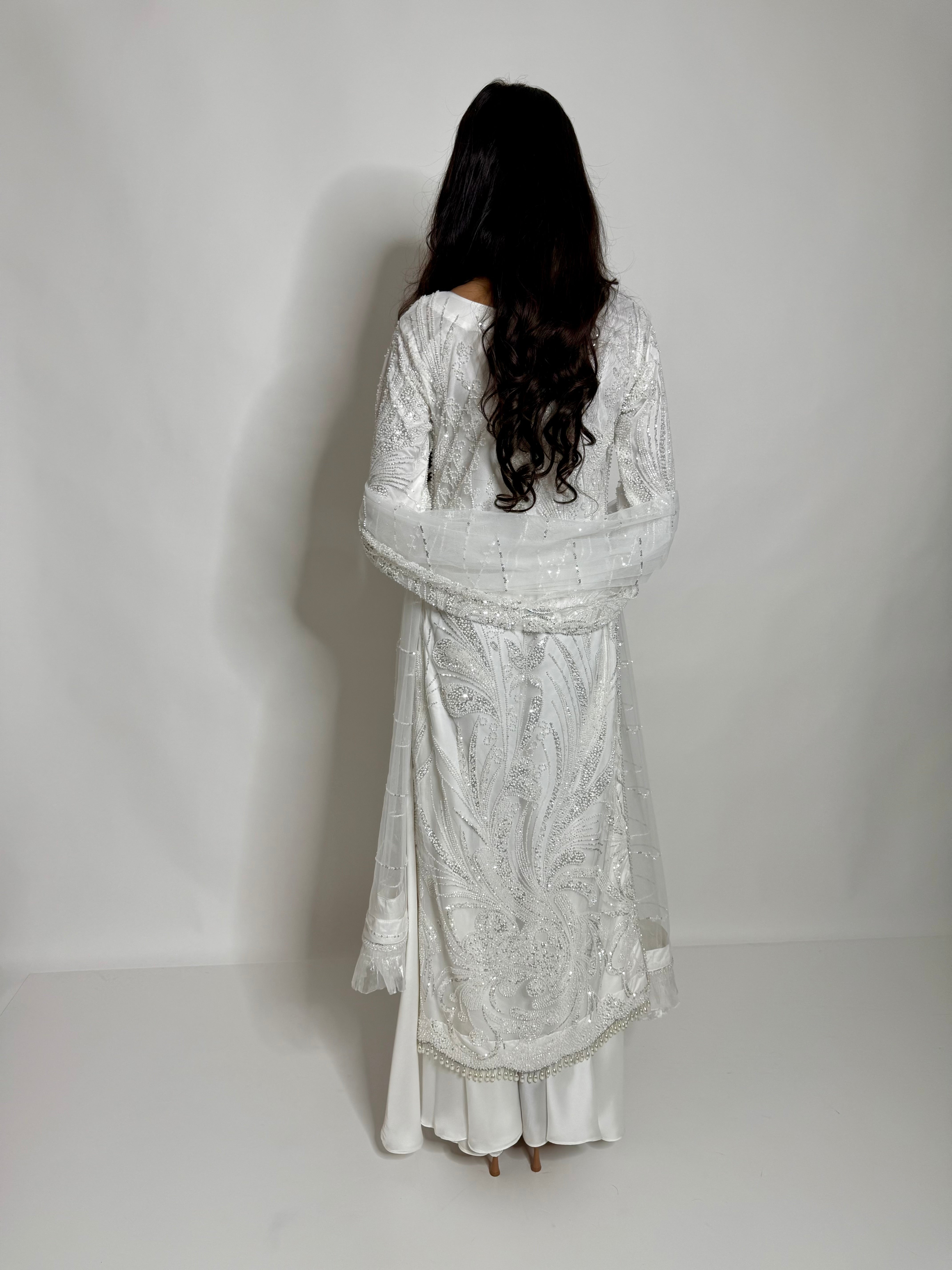 Lunévia White | Luxury White Cutdana Embroidered Pakistani Sharara Suit (3 Piece)