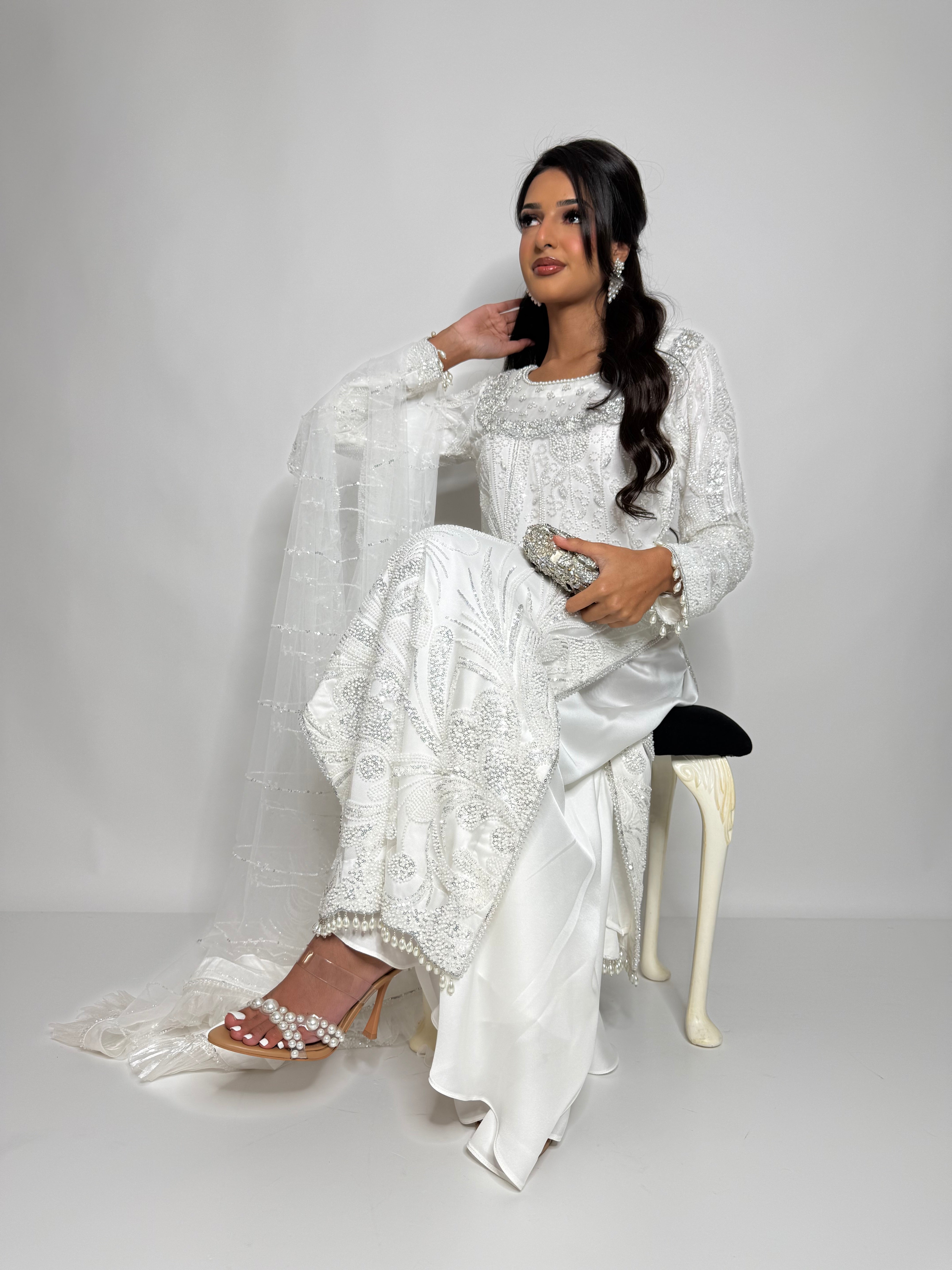 Lunévia White | Luxury White Cutdana Embroidered Pakistani Sharara Suit (3 Piece)