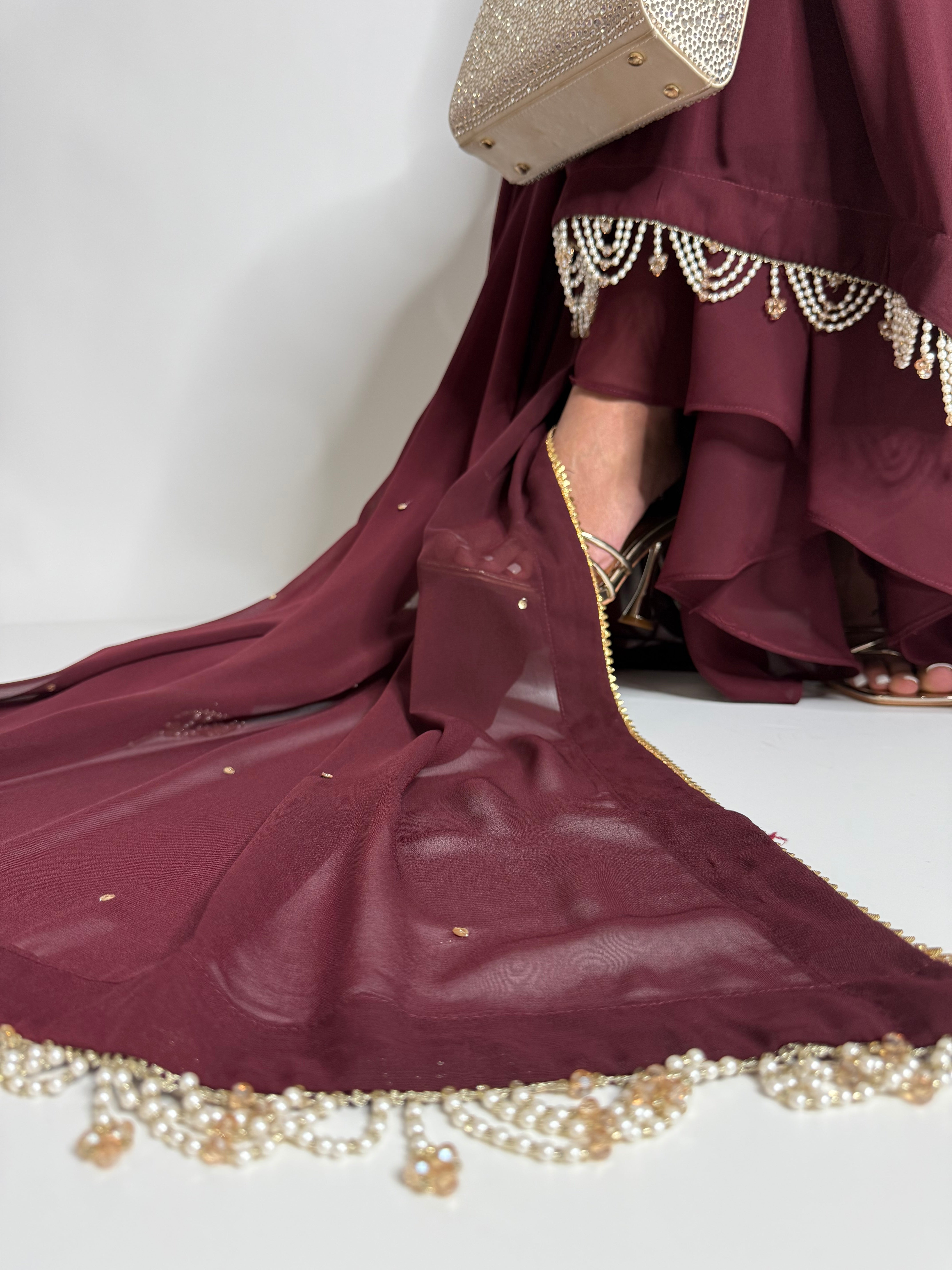 Zarelle Rouge | Luxury Maroon Georgette Embroidered Sharara Suit (3 Piece)