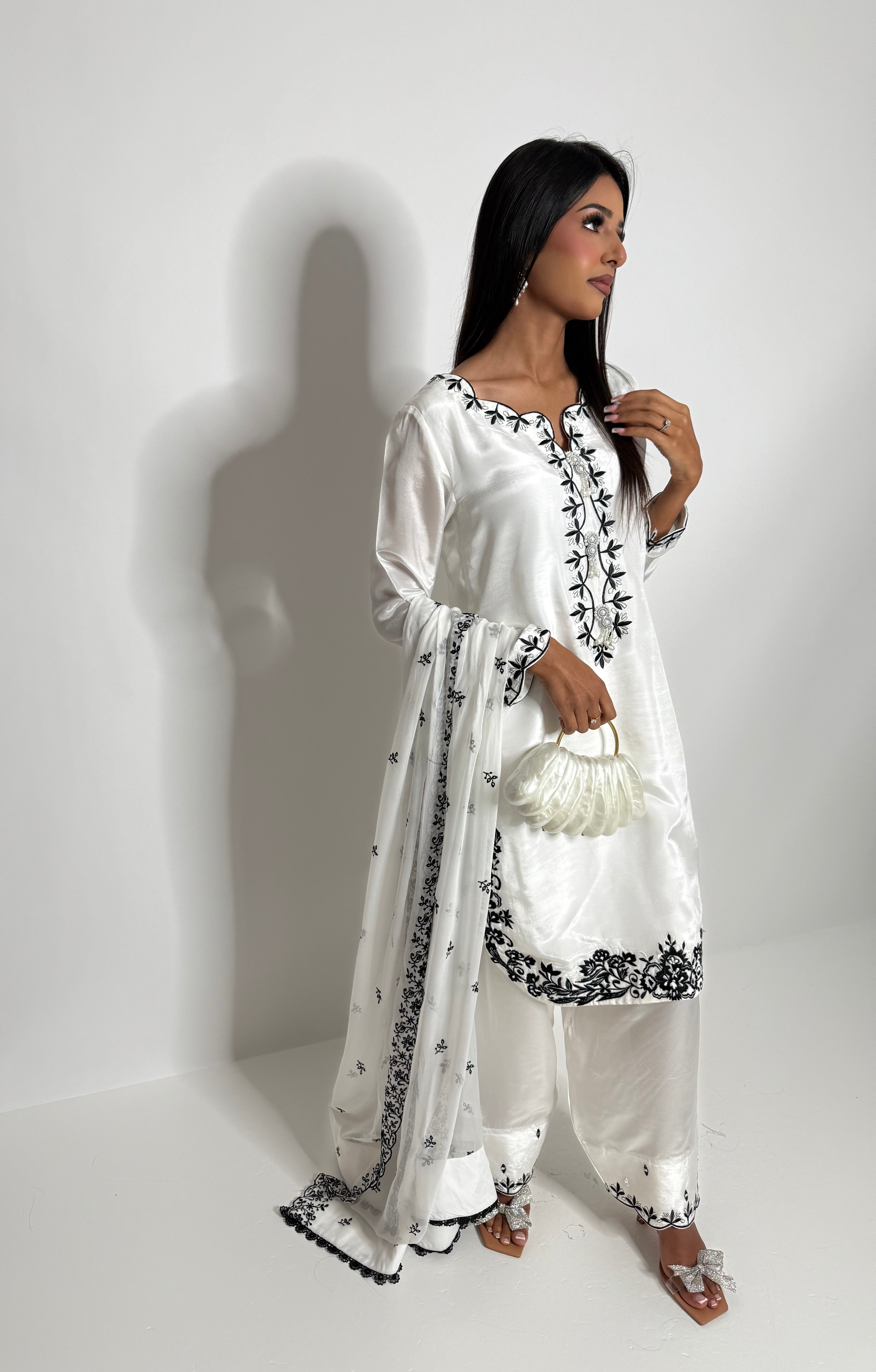 Noor – White & Black Embroidered Formal Suit | Pakistani Wedding & Eid Outfit