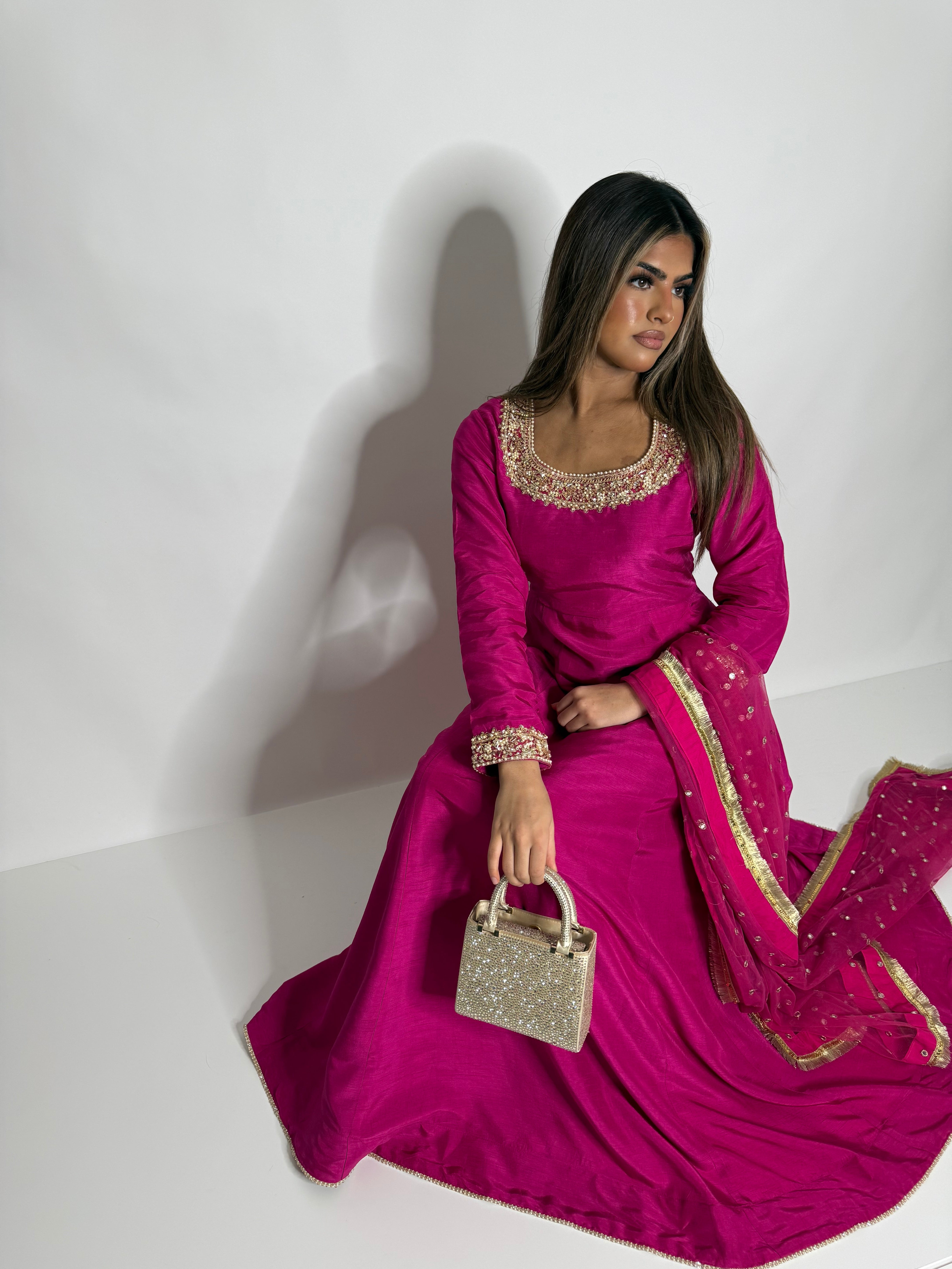 Pink raw silk formal Pakistani outfit